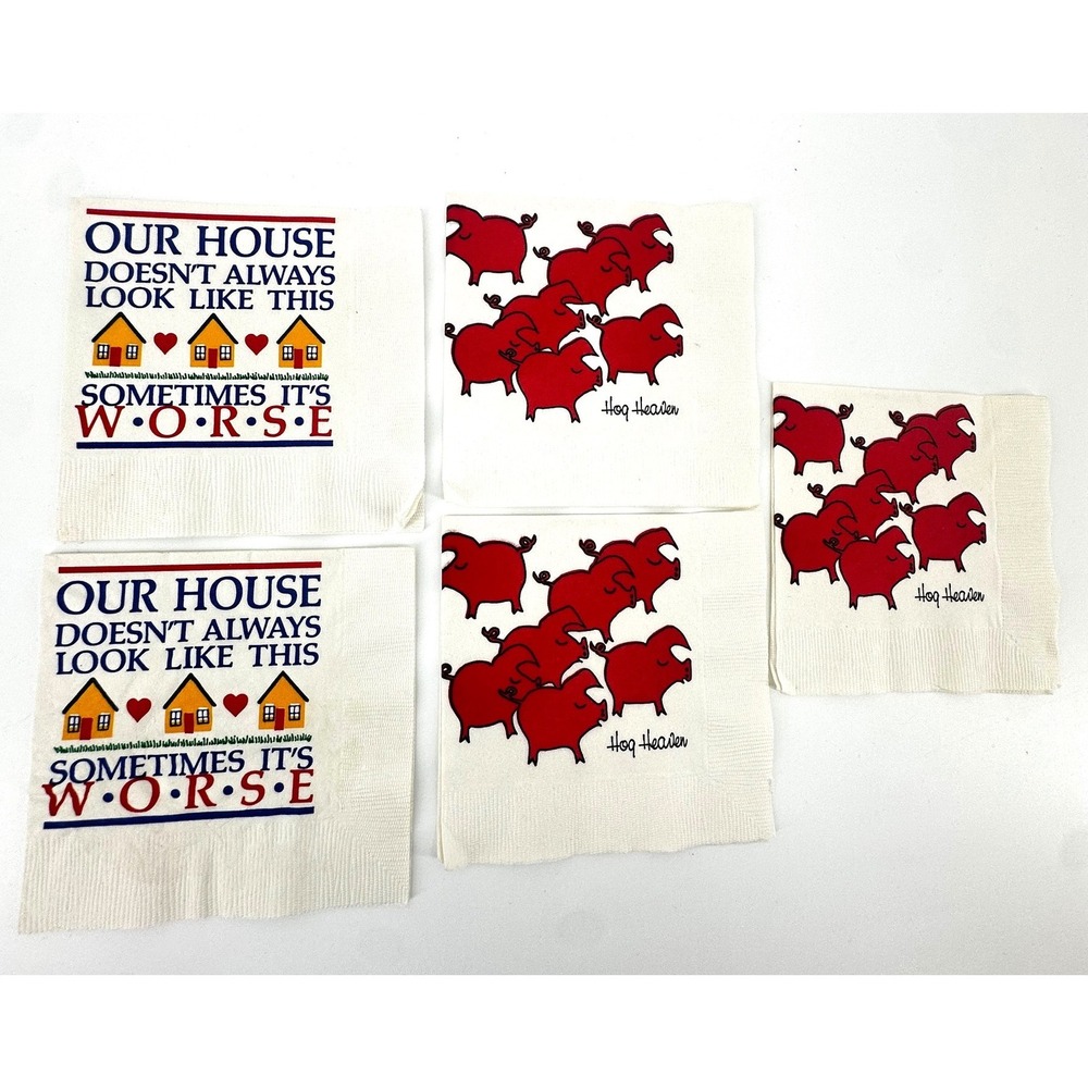 Vintage Mixed Media Lot Hog Heaven Our House Paper Cocktail Napkins Set of 5